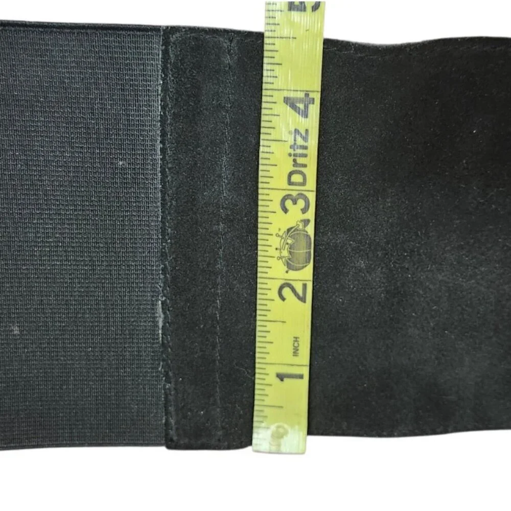 Armani Exchange XS/S Black Suede Leather Elastic Waist Belt Silver Hardware